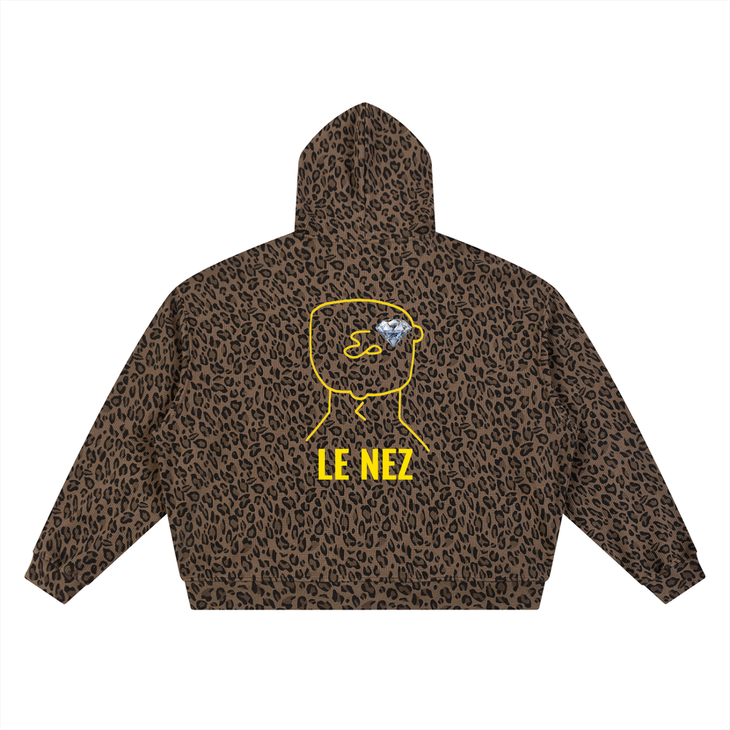 Unisex Leopard Print Waffle Full Zip Hoodie